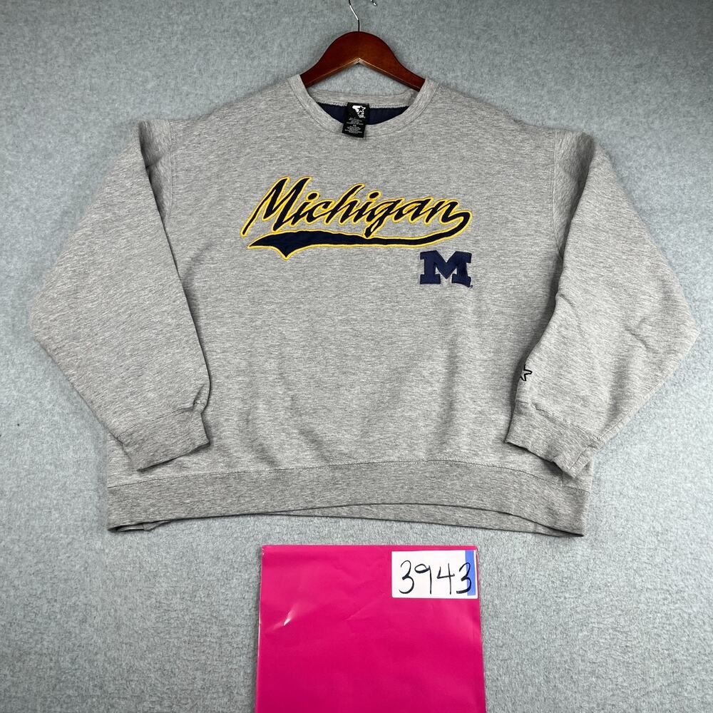 University Of Michigan Starter Sweatshirt Womens XL Gray Crop Long Sleeve UM